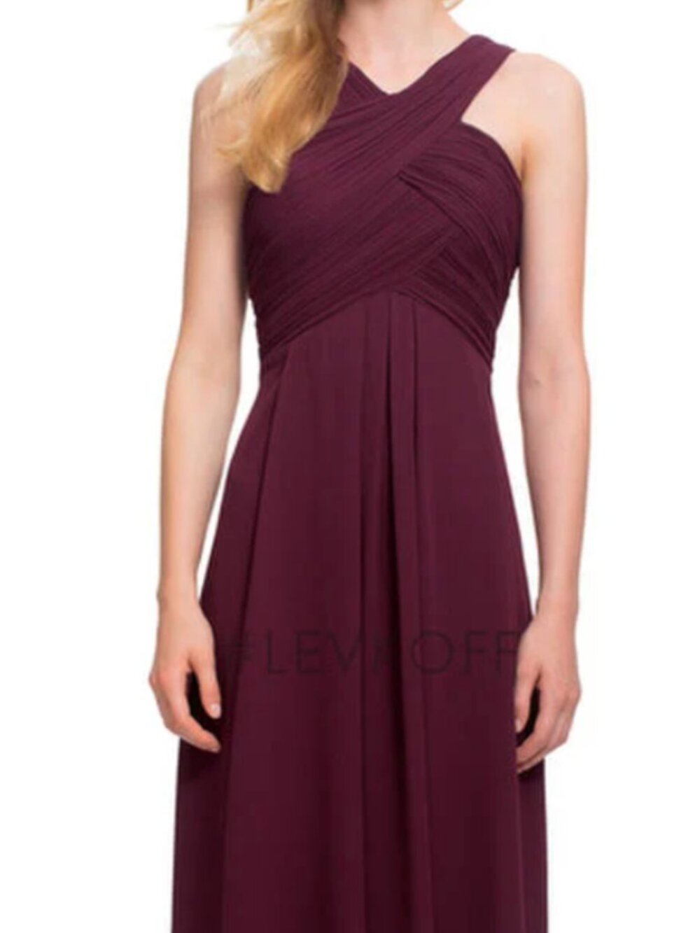 Bill Levkoff Wine Chiffon Crisscross Halter Maxi Dress - Size 12